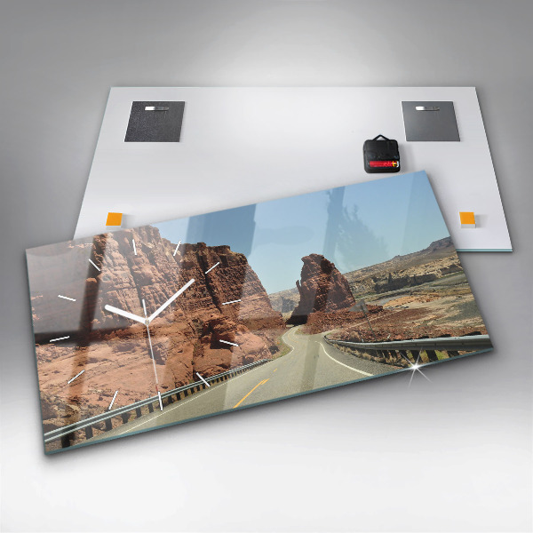 Glass wall clock rectangular Route 66 in the US