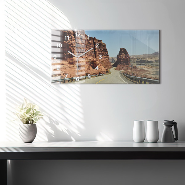 Glass wall clock rectangular Route 66 in the US