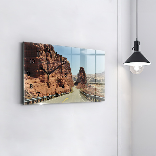 Glass wall clock rectangular Route 66 in the US