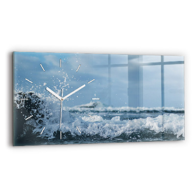 Glass wall clock rectangular Sea wave photography
