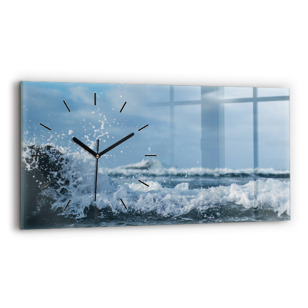 Glass wall clock rectangular Sea wave photography