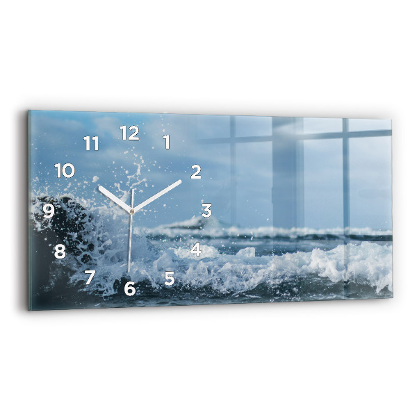 Glass wall clock rectangular Sea wave photography