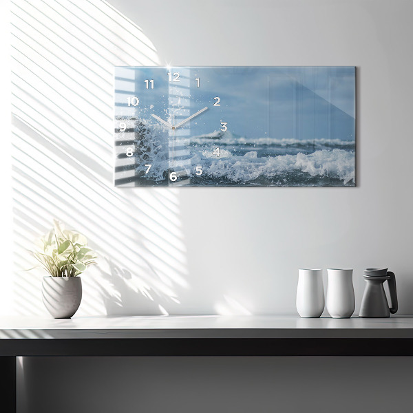 Glass wall clock rectangular Sea wave photography