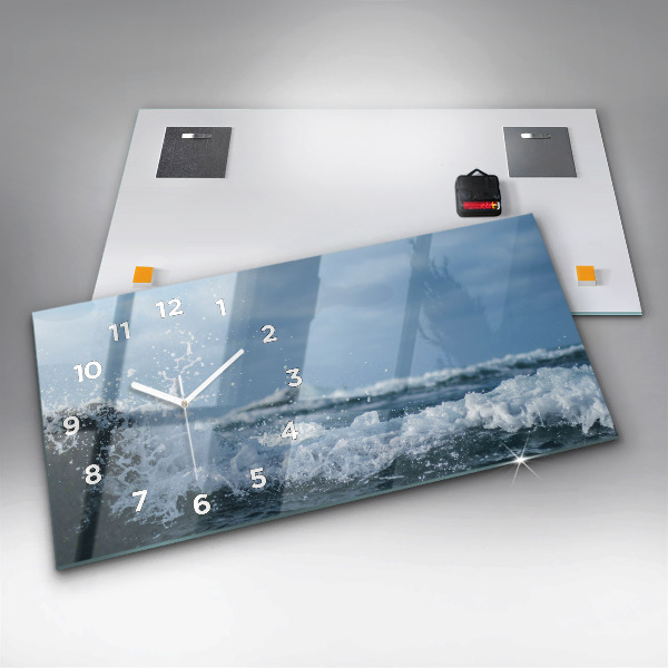 Glass wall clock rectangular Sea wave photography
