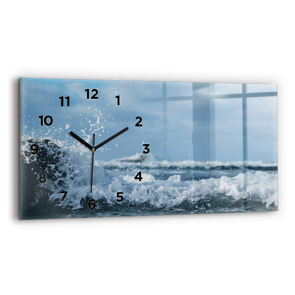 Glass wall clock rectangular Sea wave photography