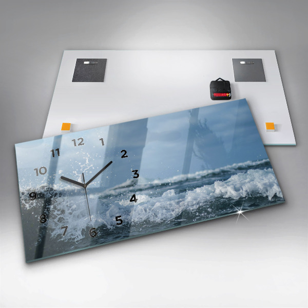Glass wall clock rectangular Sea wave photography