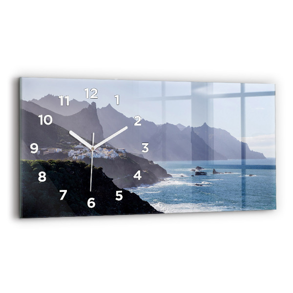 Glass wall clock rectangular Mountains by the ocean