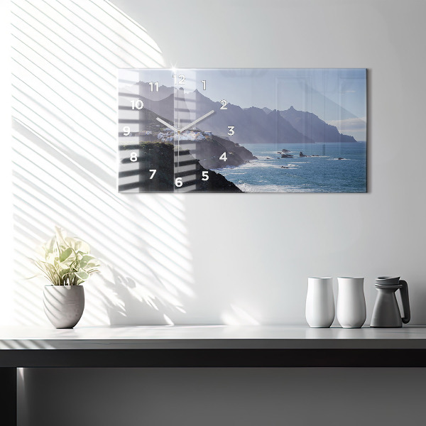 Glass wall clock rectangular Mountains by the ocean