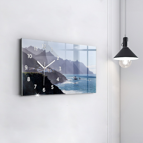Glass wall clock rectangular Mountains by the ocean