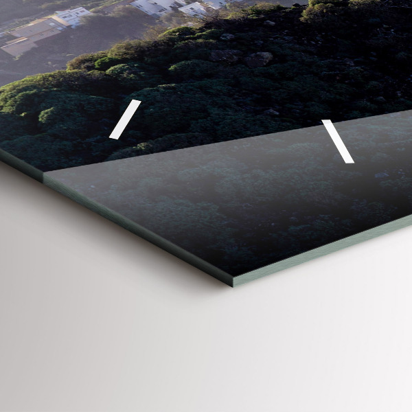 Glass wall clock rectangular Mountains by the ocean