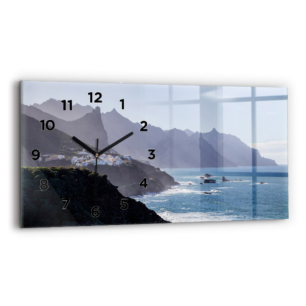 Glass wall clock rectangular Mountains by the ocean