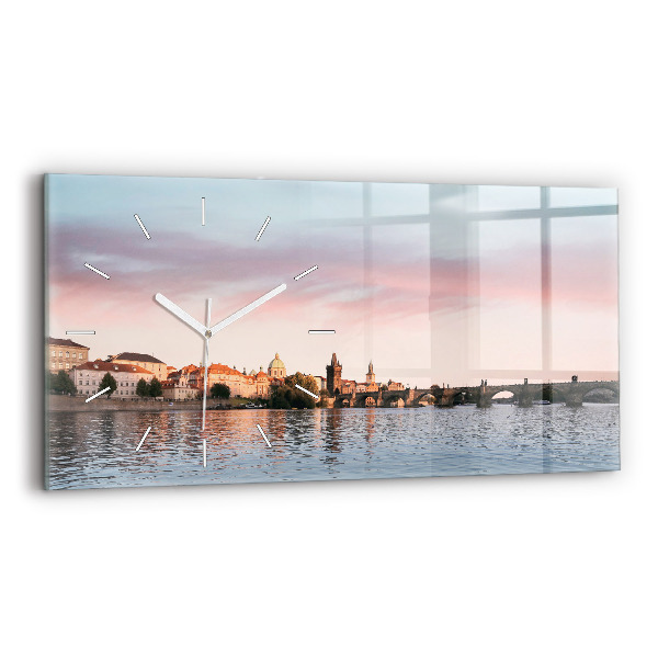 Glass wall clock rectangular Charles Bridge in Prague