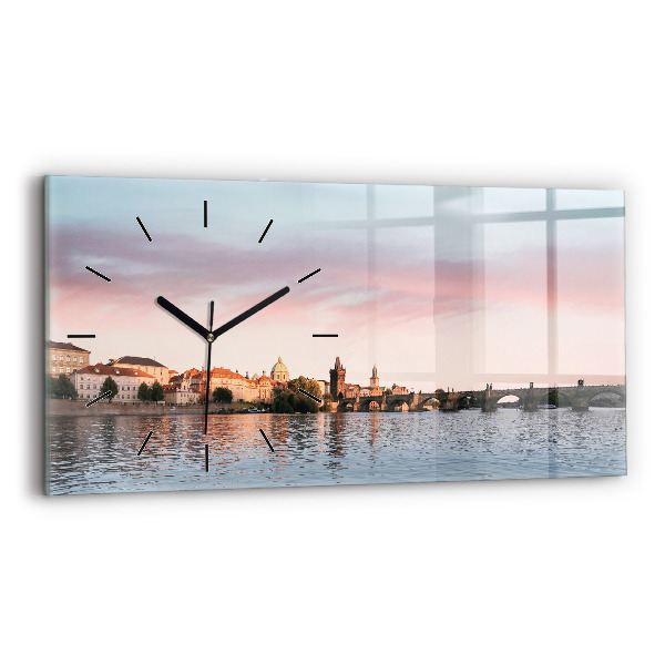 Glass wall clock rectangular Charles Bridge in Prague