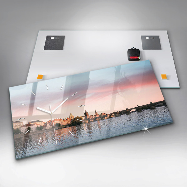 Glass wall clock rectangular Charles Bridge in Prague