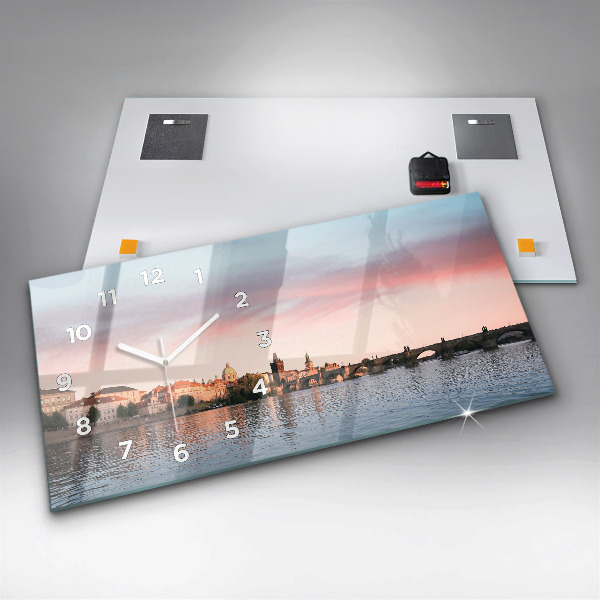 Glass wall clock rectangular Charles Bridge in Prague