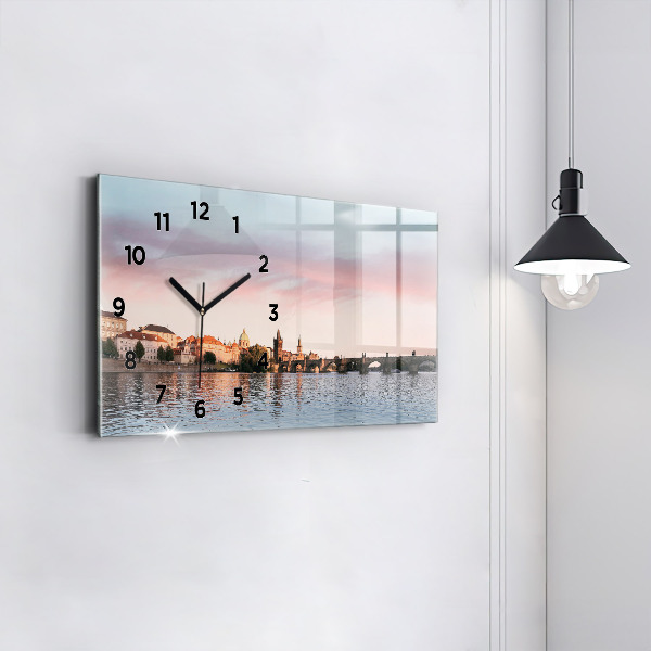 Glass wall clock rectangular Charles Bridge in Prague
