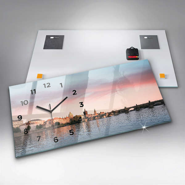 Glass wall clock rectangular Charles Bridge in Prague