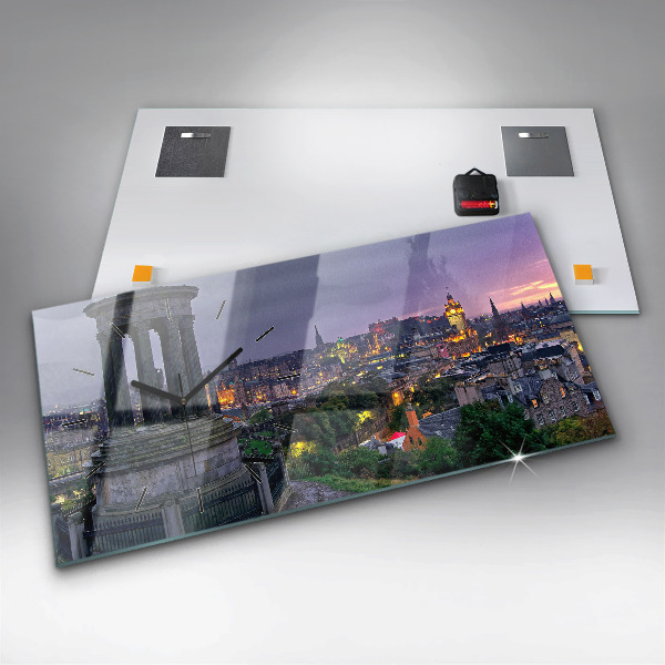 Glass wall clock rectangular Edinburgh from Calton Hill