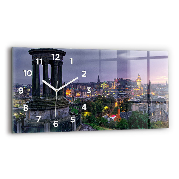 Glass wall clock rectangular Edinburgh from Calton Hill