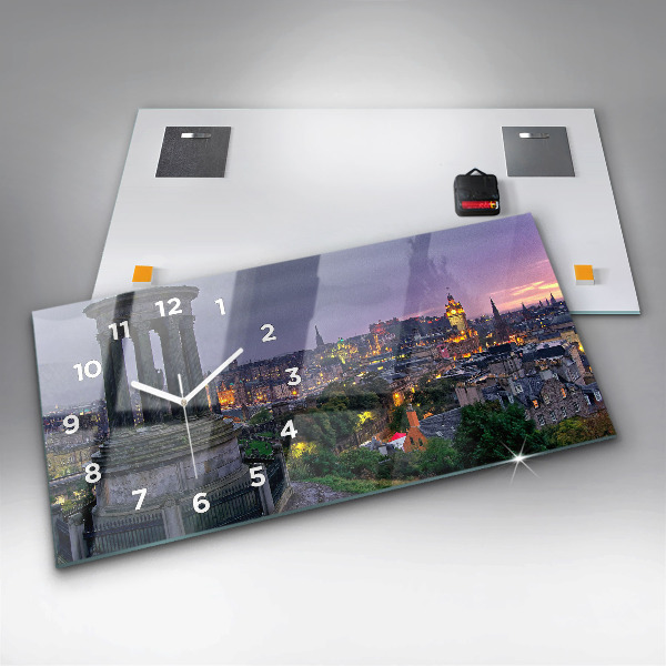 Glass wall clock rectangular Edinburgh from Calton Hill