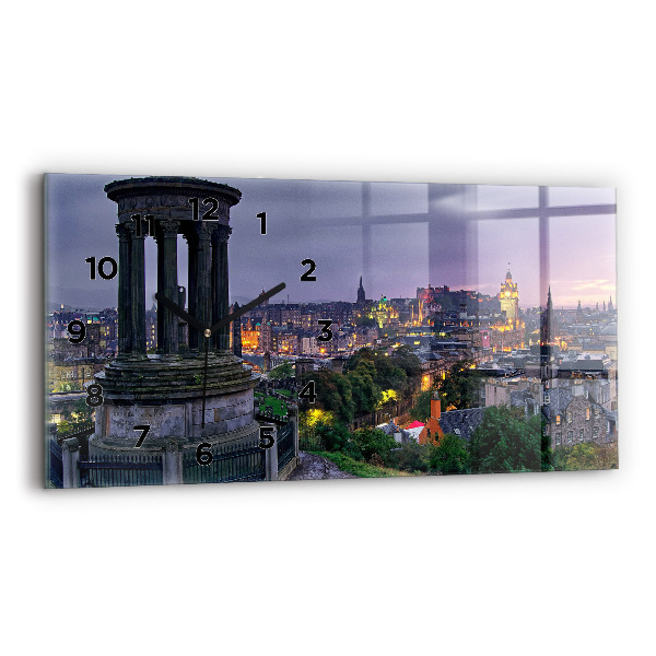 Glass wall clock rectangular Edinburgh from Calton Hill