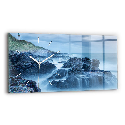 Glass wall clock rectangular Lighthouse
