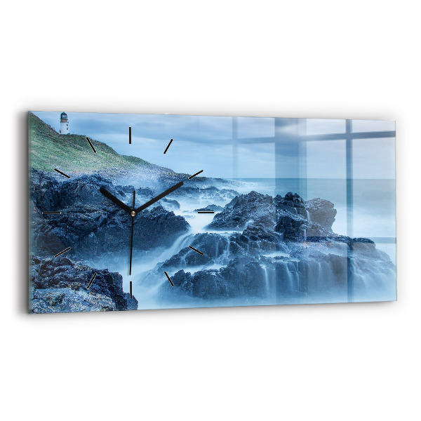 Glass wall clock rectangular Lighthouse