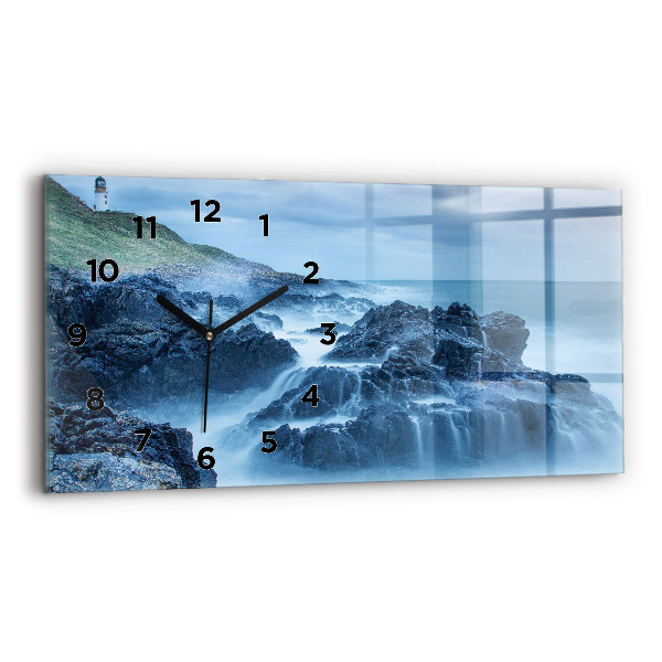 Glass wall clock rectangular Lighthouse