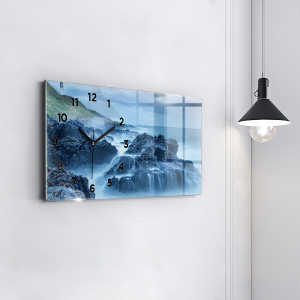 Glass wall clock rectangular Lighthouse