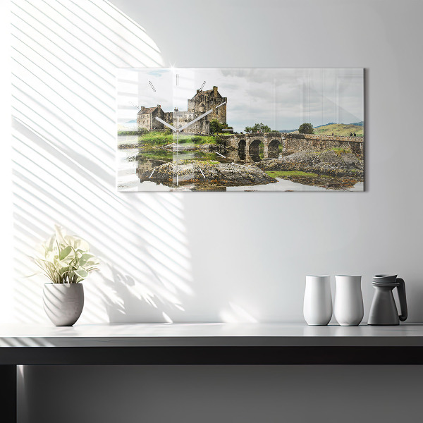 Glass wall clock rectangular Eilean Donan Castle Scotland