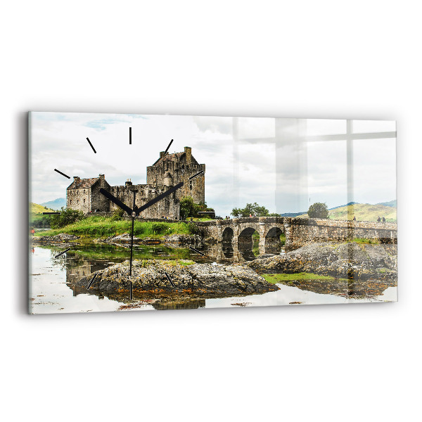 Glass wall clock rectangular Eilean Donan Castle Scotland