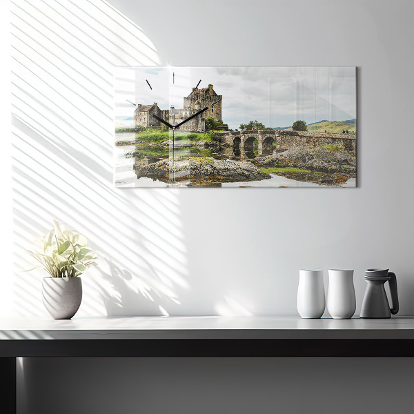 Glass wall clock rectangular Eilean Donan Castle Scotland
