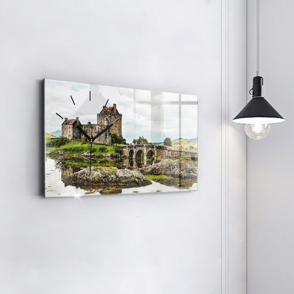 Glass wall clock rectangular Eilean Donan Castle Scotland