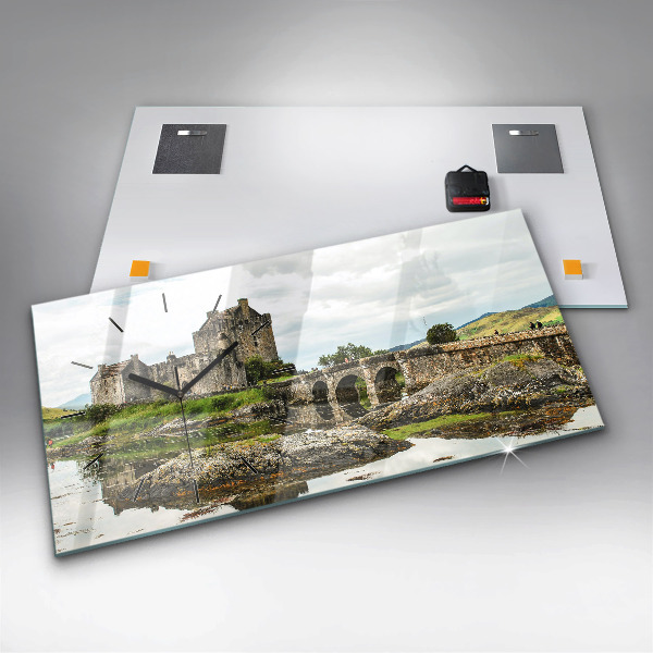 Glass wall clock rectangular Eilean Donan Castle Scotland