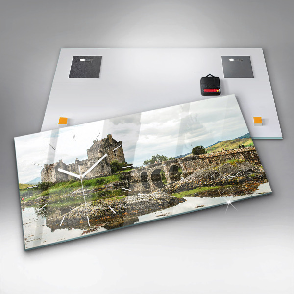 Glass wall clock rectangular Eilean Donan Castle Scotland