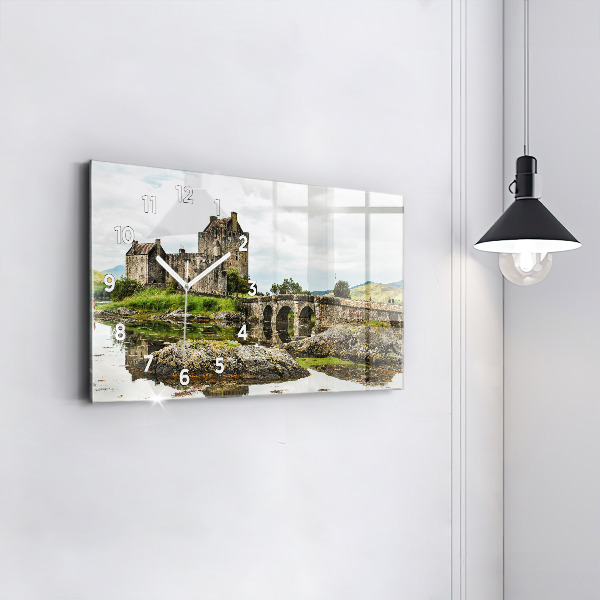 Glass wall clock rectangular Eilean Donan Castle Scotland
