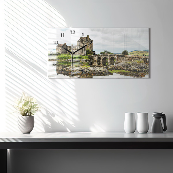Glass wall clock rectangular Eilean Donan Castle Scotland