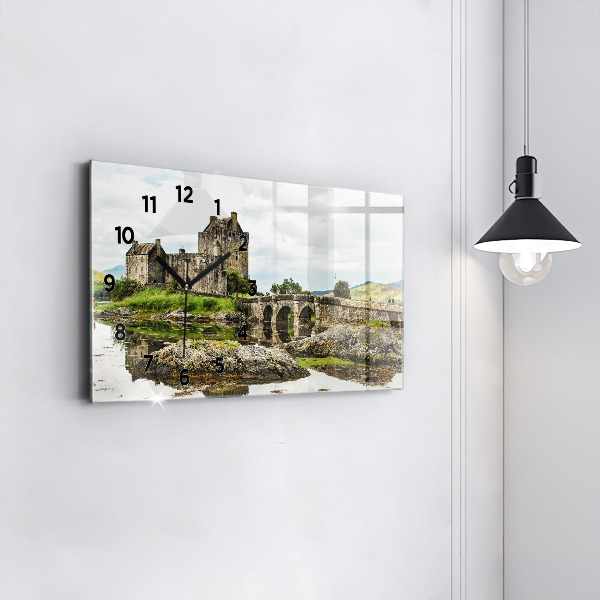 Glass wall clock rectangular Eilean Donan Castle Scotland