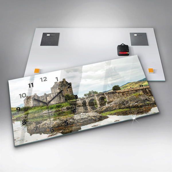 Glass wall clock rectangular Eilean Donan Castle Scotland