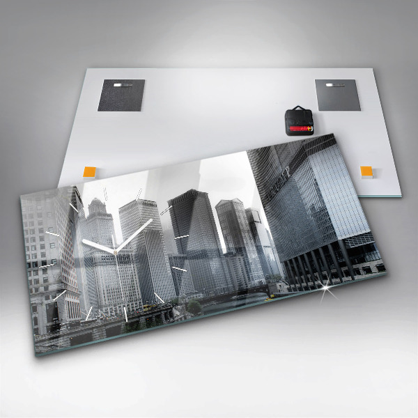 Glass wall clock rectangular Lodz with a panorama of the city