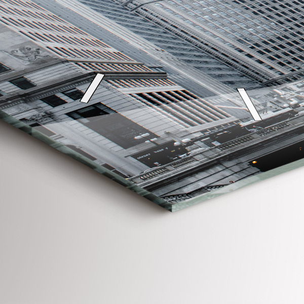 Glass wall clock rectangular Lodz with a panorama of the city