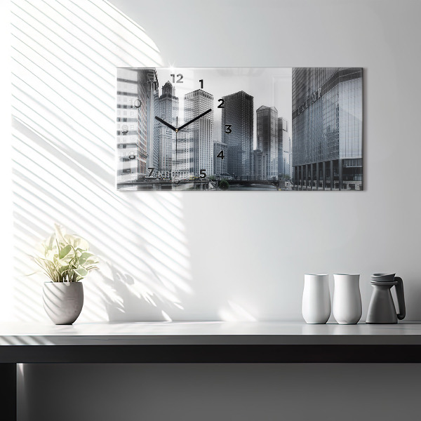 Glass wall clock rectangular Lodz with a panorama of the city