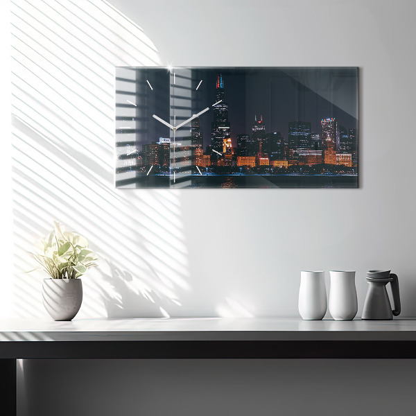 Glass wall clock rectangular Chicago Cityscape