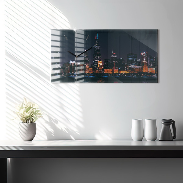 Glass wall clock rectangular Chicago Cityscape