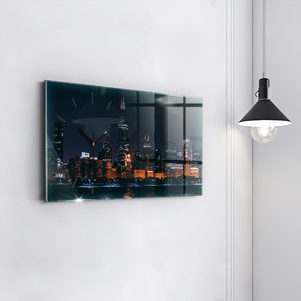 Glass wall clock rectangular Chicago Cityscape