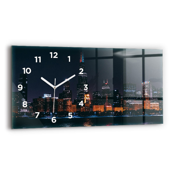 Glass wall clock rectangular Chicago Cityscape