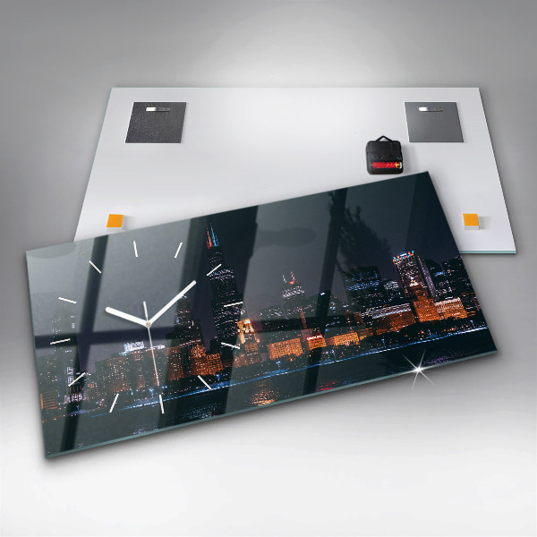 Glass wall clock rectangular Chicago Cityscape
