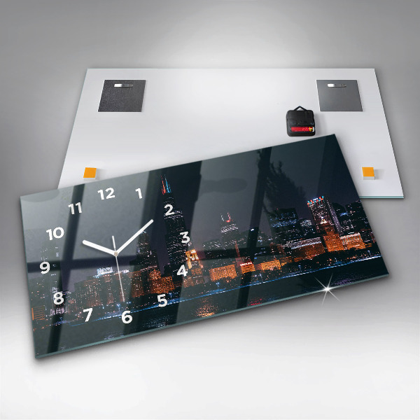 Glass wall clock rectangular Chicago Cityscape