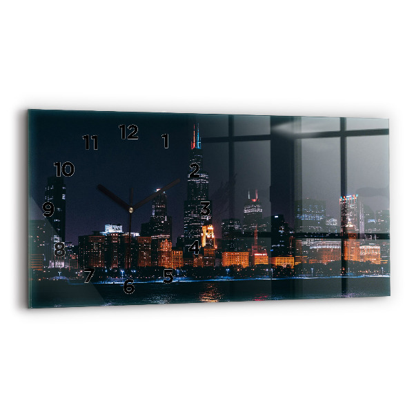 Glass wall clock rectangular Chicago Cityscape