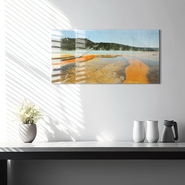 Glass wall clock rectangular Lake with Mountains